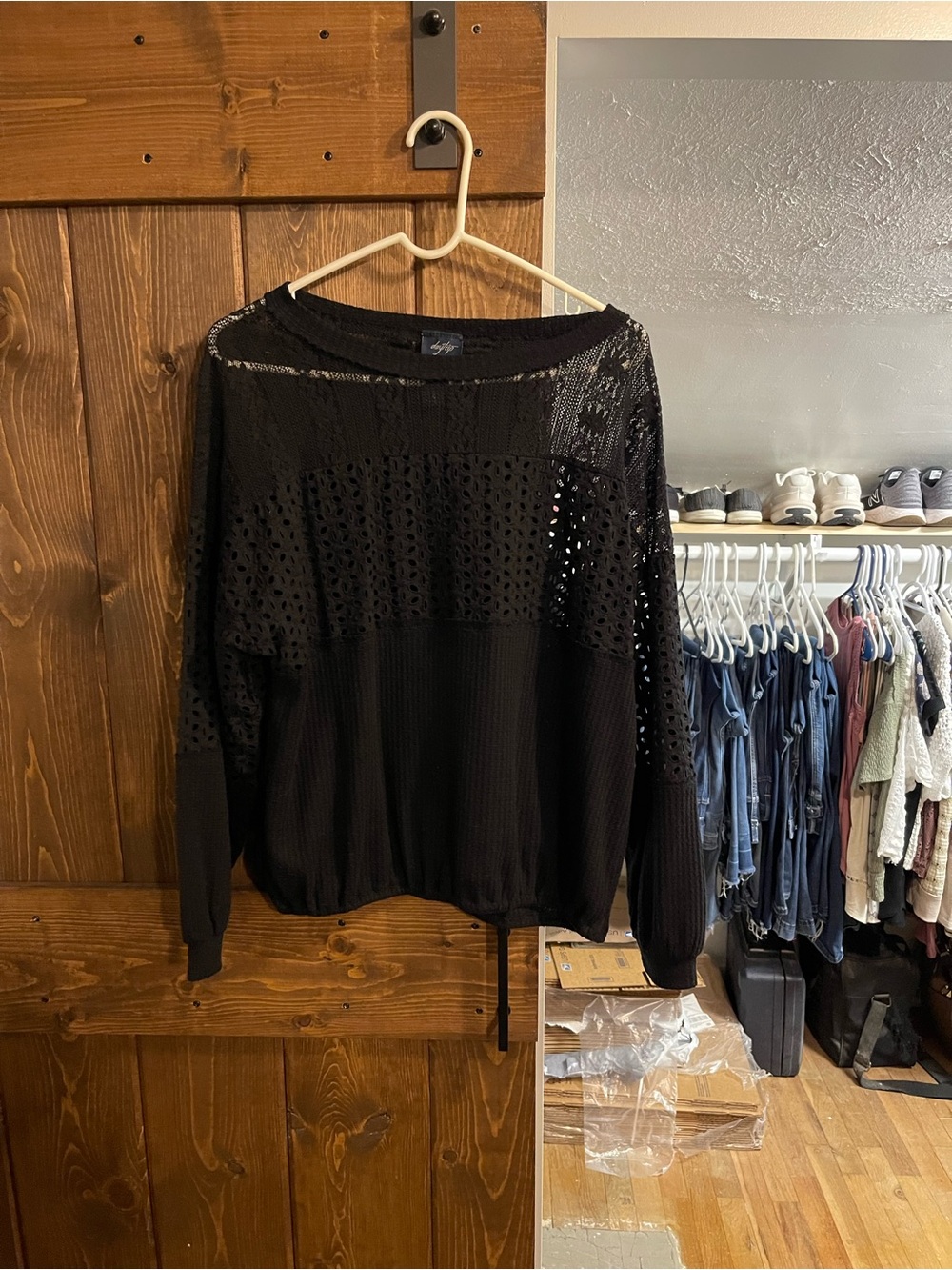 Daytrip Black Open Eyelet Knit Pullover
